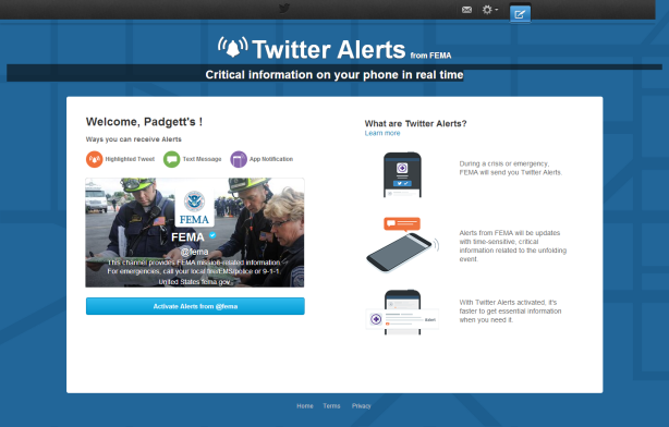Twitter Alerts page